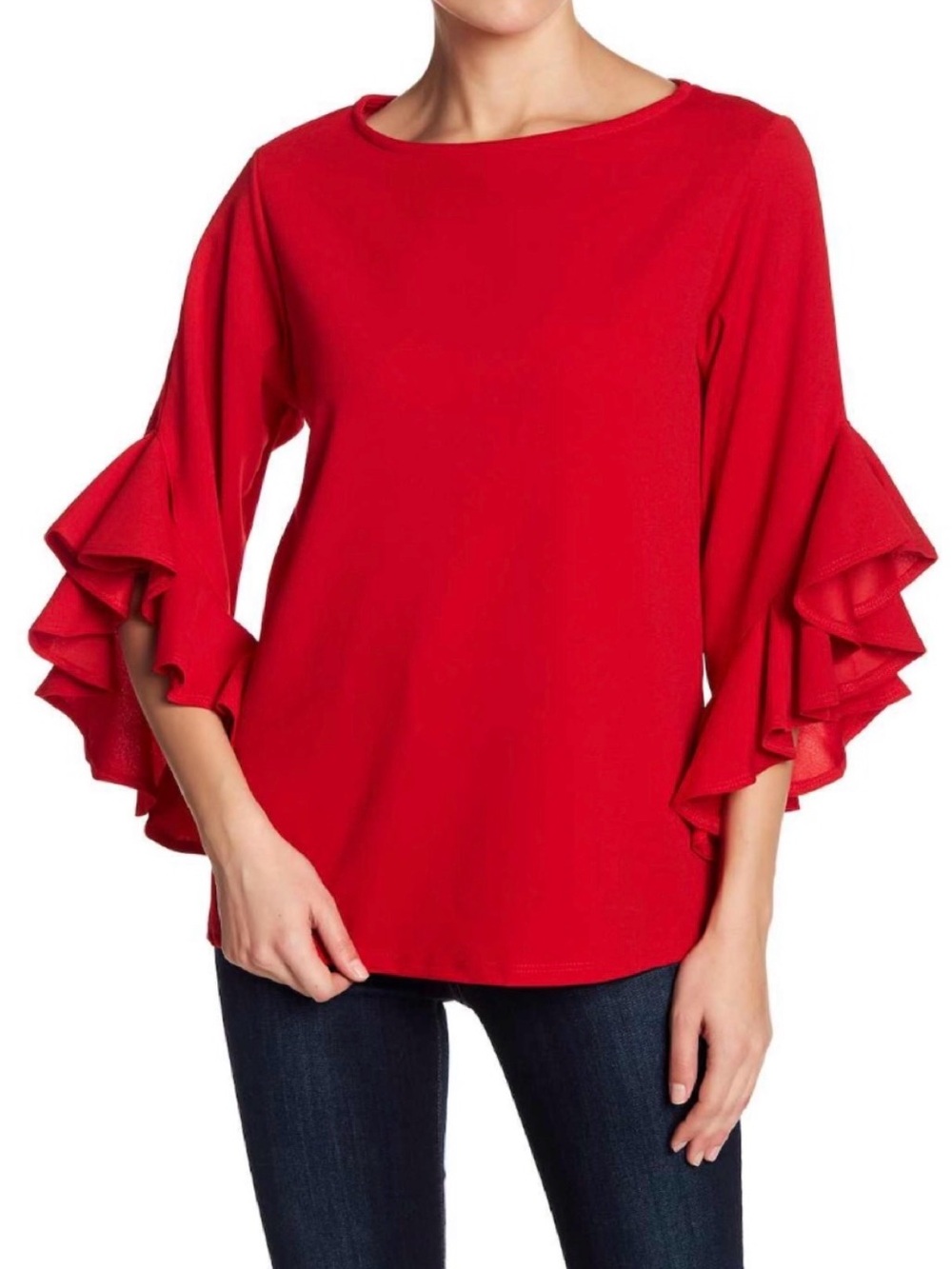BLVD Red Ruffle Sleeve Blouse